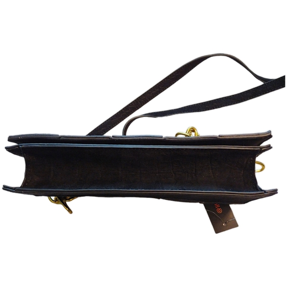 Like Dreams Faux Suede Crossbody Handbag, Black / Gold Trim & Chain Link, NWT - Picture 7 of 7